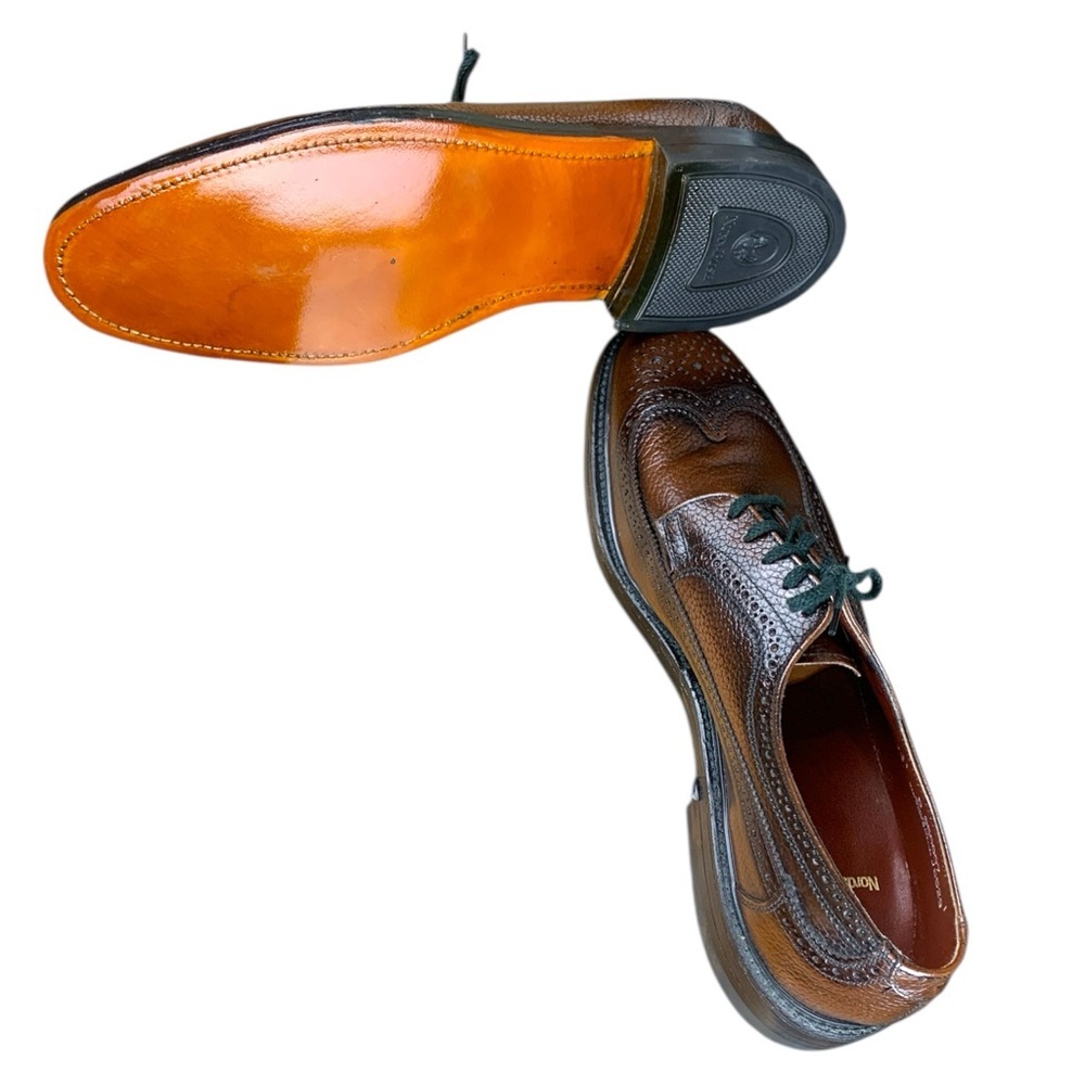 Men's Dark Brown Leather Wingtip Oxford Dress Shoes - Picture 7 of 16